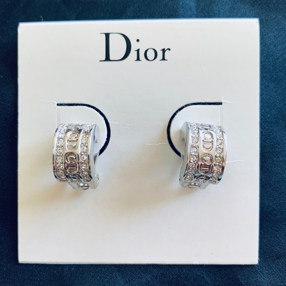 Christian Dior hoop clip on earrings with crystals